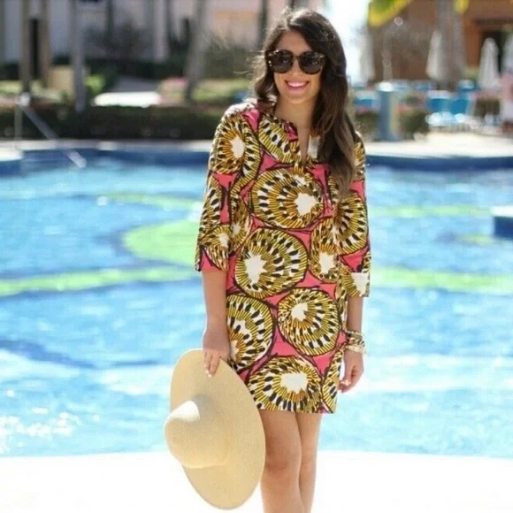 J. Crew Ratti Electric Kiwi Dress Yellow Pink Shift Mini 0 - Picture 1 of 17